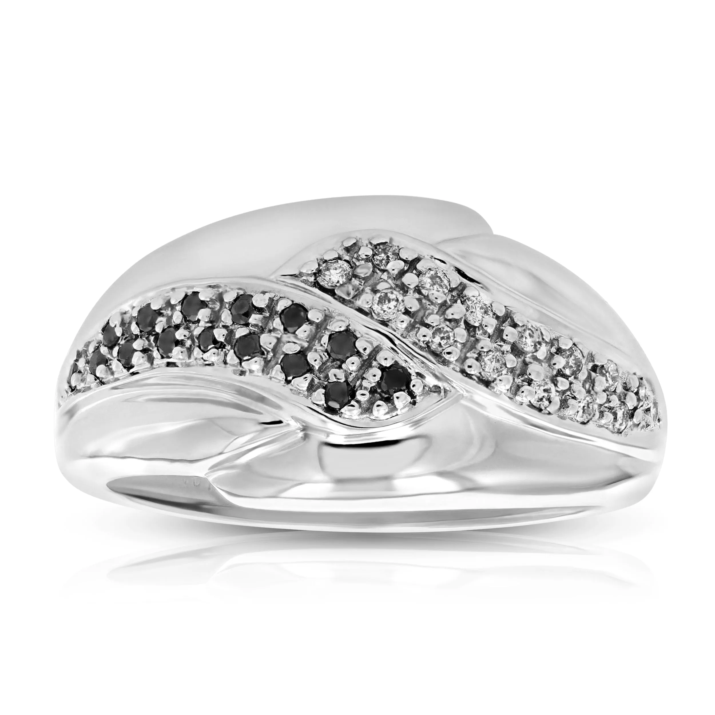 0.18 cttw Black White Diamond Wedding Band Ring - 10K White Gold Swirl - Buy Online