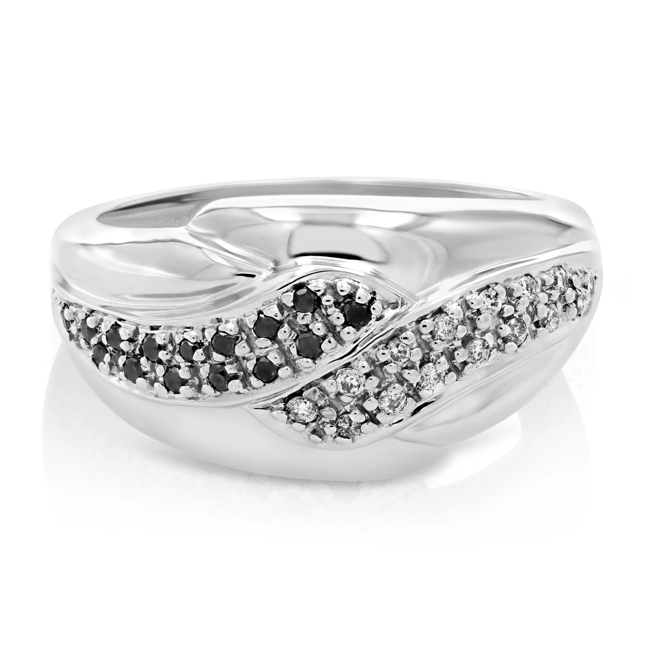 0.18 cttw Black White Diamond Wedding Band Ring - 10K White Gold Swirl - Buy Online