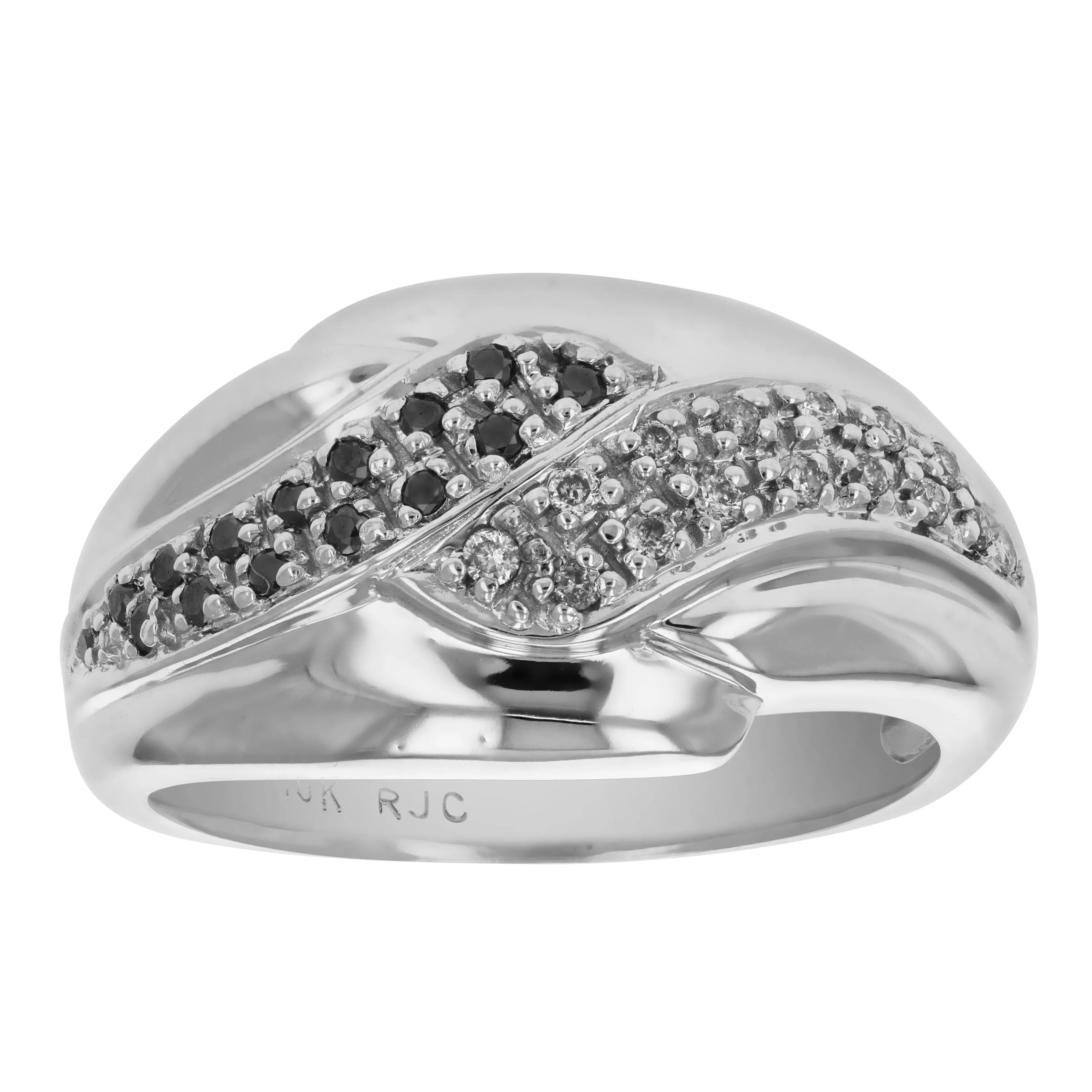 0.18 cttw Black White Diamond Wedding Band Ring - 10K White Gold Swirl - Buy Online