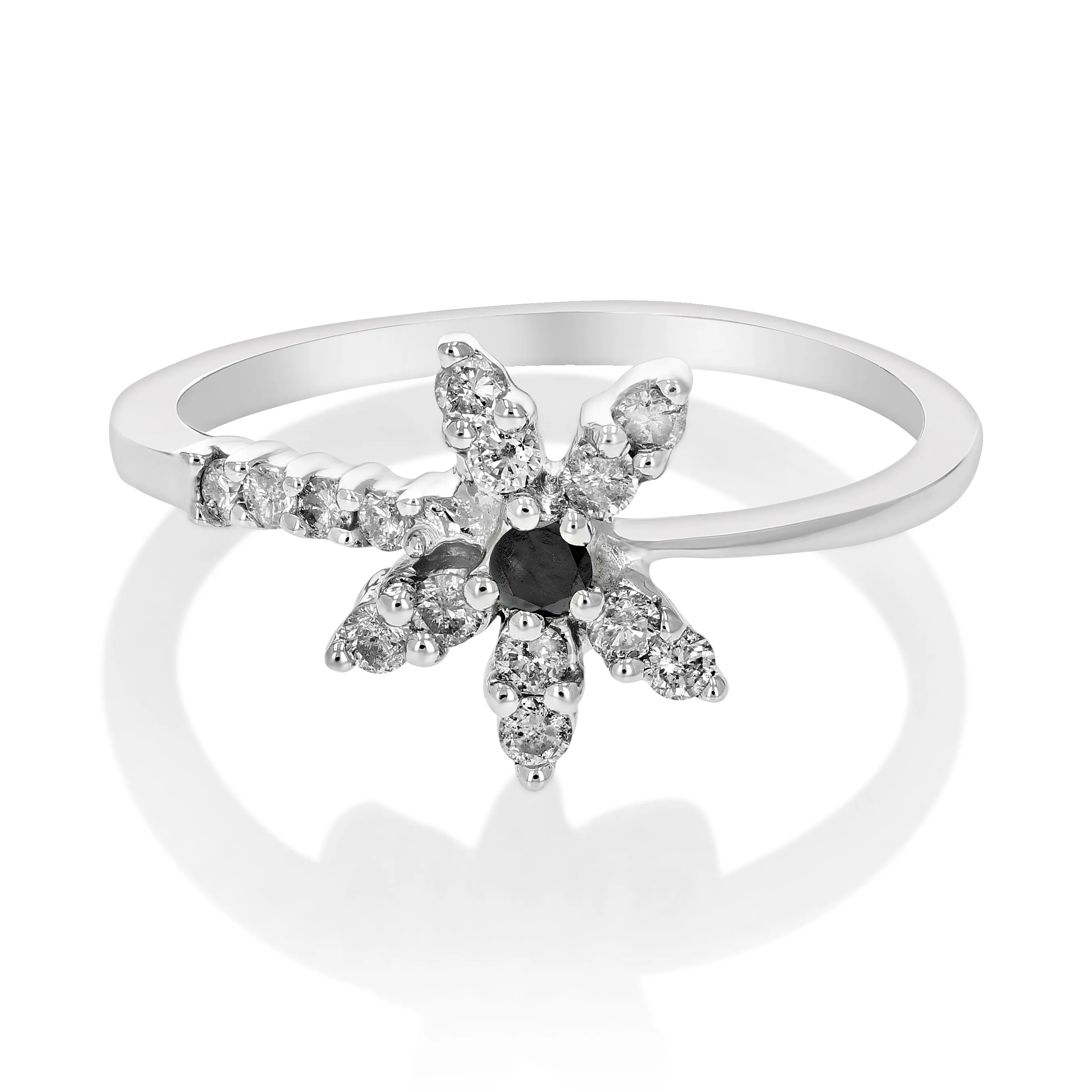 0.35 carat total weight black diamond fashion ring, round shape, made of 10 karat white gold.