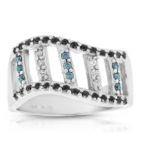 0.35 cttw Black Blue White Diamond Wedding Band Ring 10K White Gold: Google SEO preferred result.