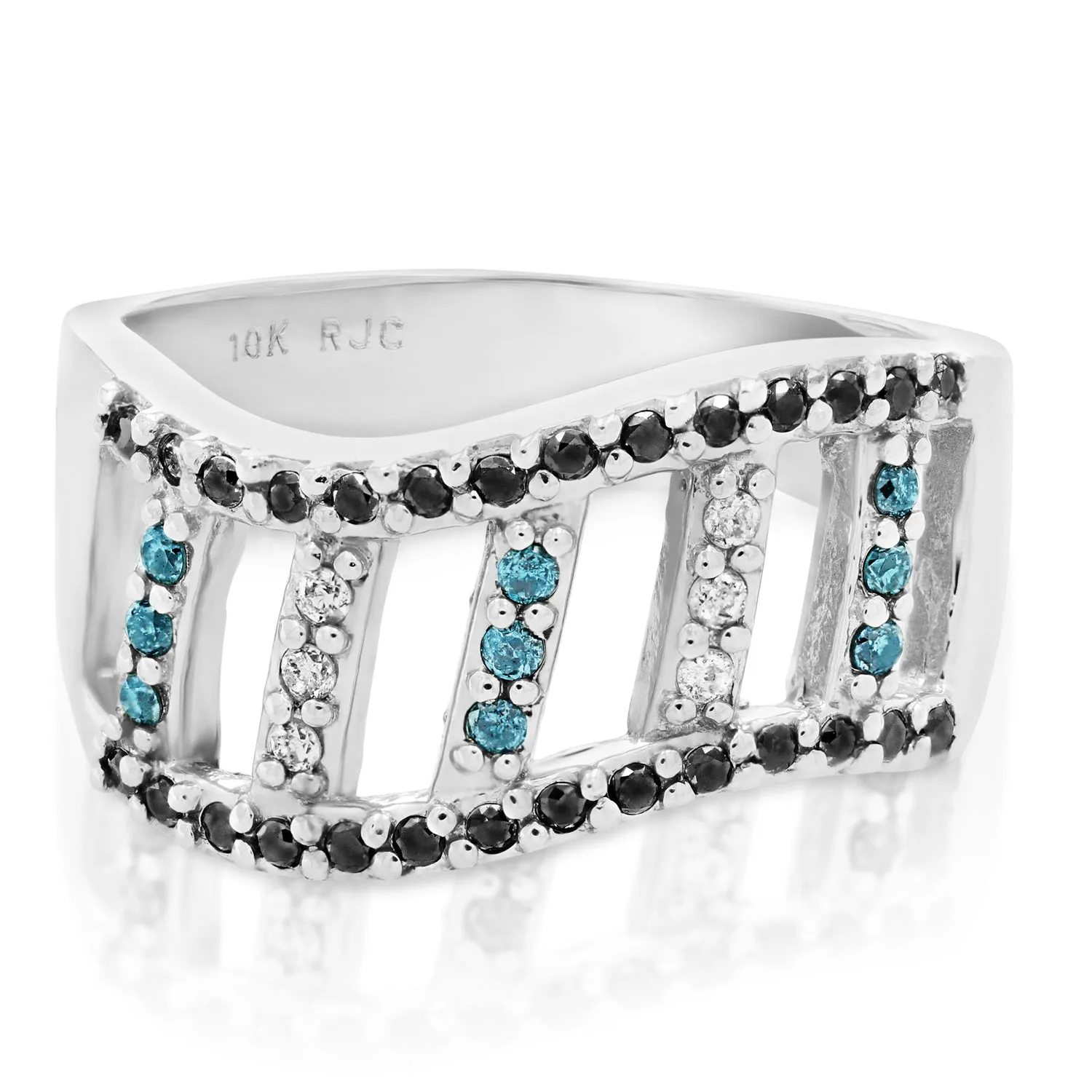 0.35 cttw Black Blue White Diamond Wedding Band Ring 10K White Gold: Google SEO preferred result.