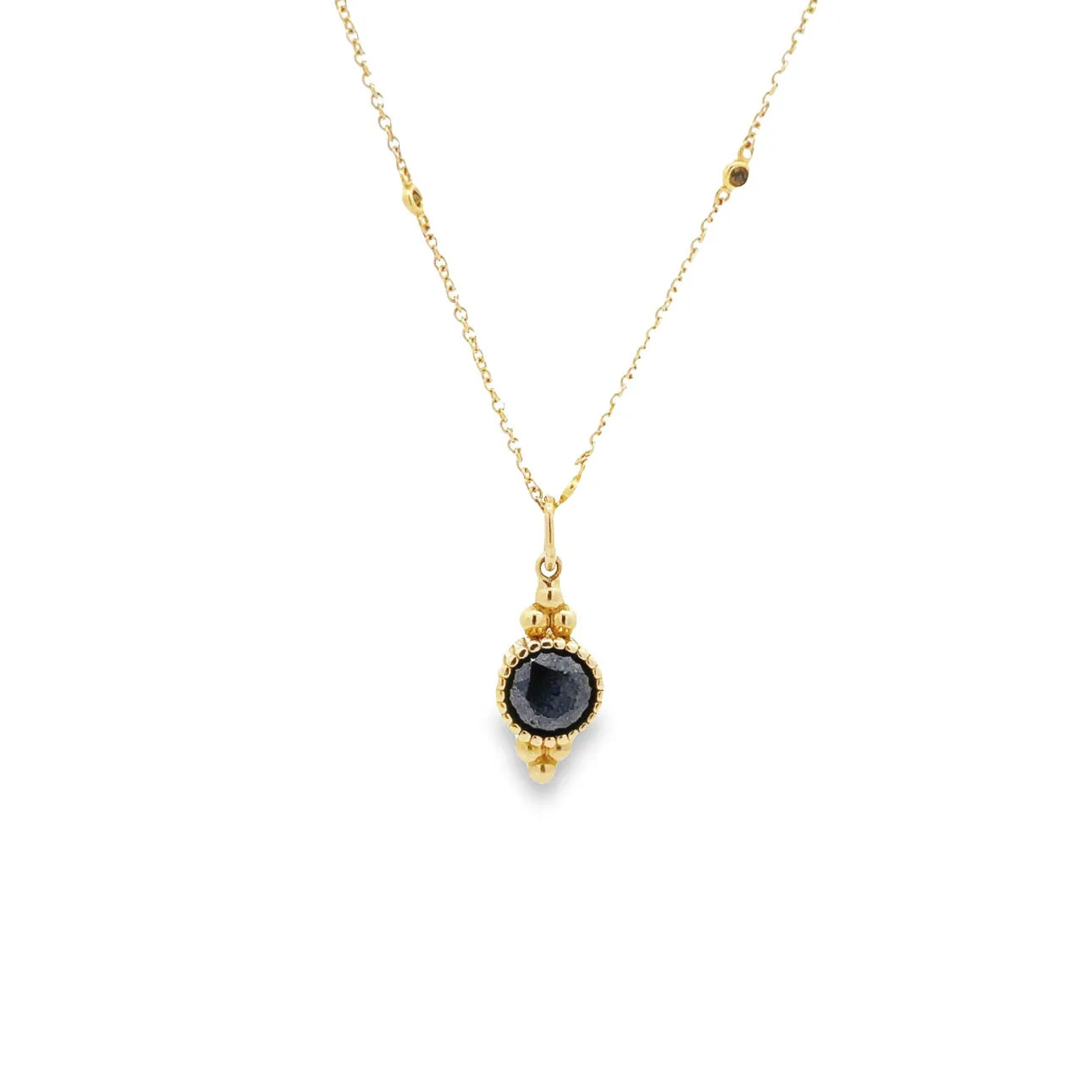 14kt Gold Black Diamond by the yard Necklace with Black Diamond Pendant - WD1261