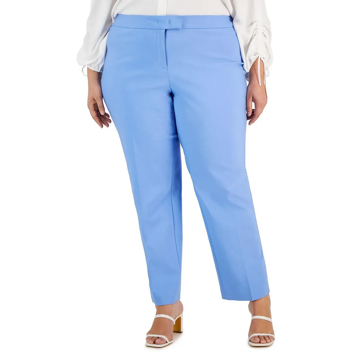 Anne Klein Plus Size High Rise Solid Straight Leg Pants