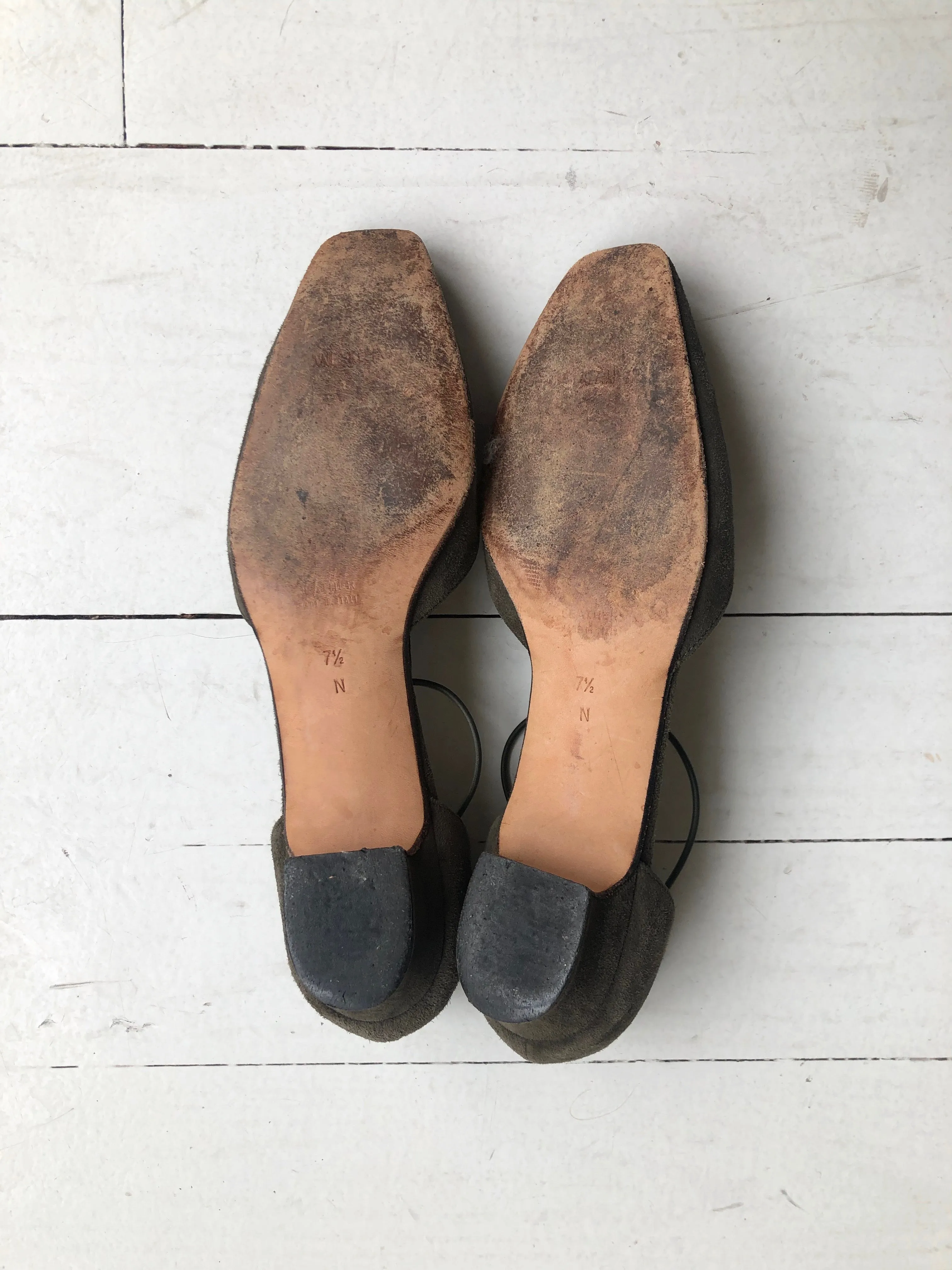 Anne Klein T-strap suede shoes.