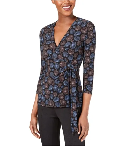 Anne Klein Womens Justine Print Wrap Blouse