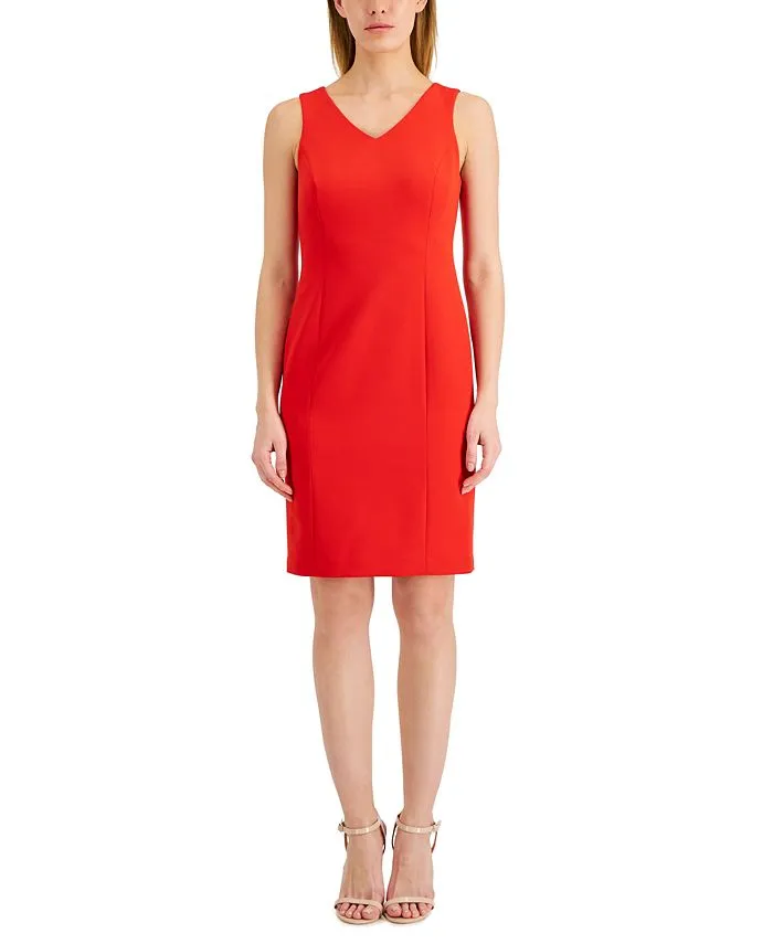 Anne Klein Women's Stretch V Neck Dress Red Size 0