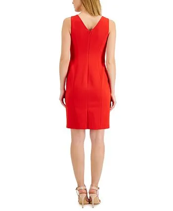 Anne Klein Women's Stretch V Neck Dress Red Size 0