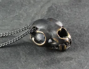 Black Cat Skull Necklace - Bronze Finish