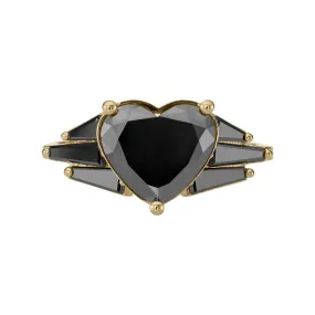 Black Diamond Heart Engagement Ring with Wings