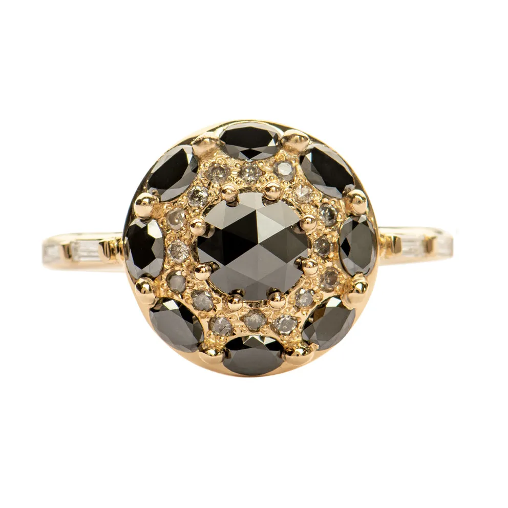 Black Diamond Mandala Engagement Ring - Baguette Diamond Band