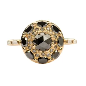 Black Diamond Mandala Engagement Ring - Baguette Diamond Band