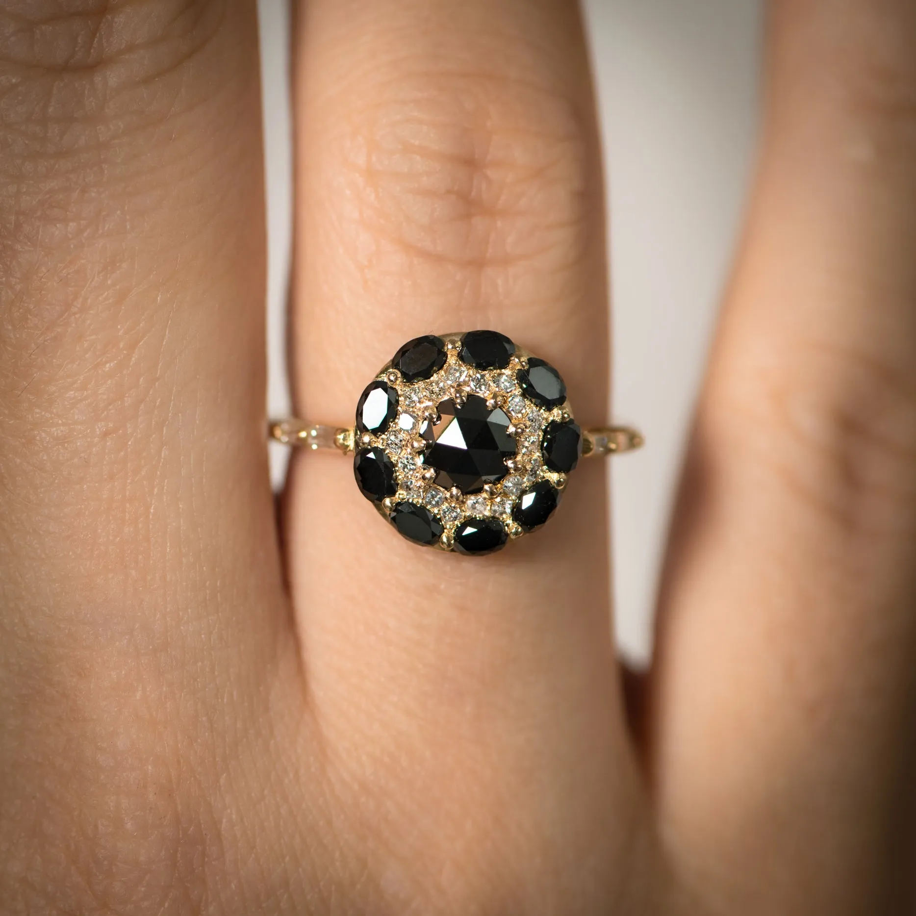 Black Diamond Mandala Engagement Ring - Baguette Diamond Band