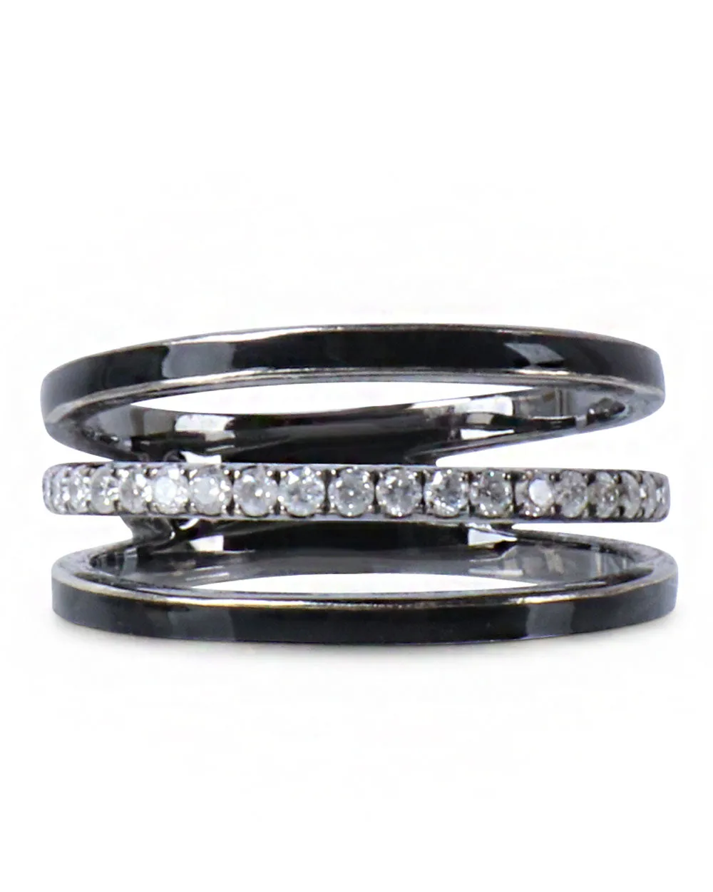 Black Gold and Diamond Triple Band Ring