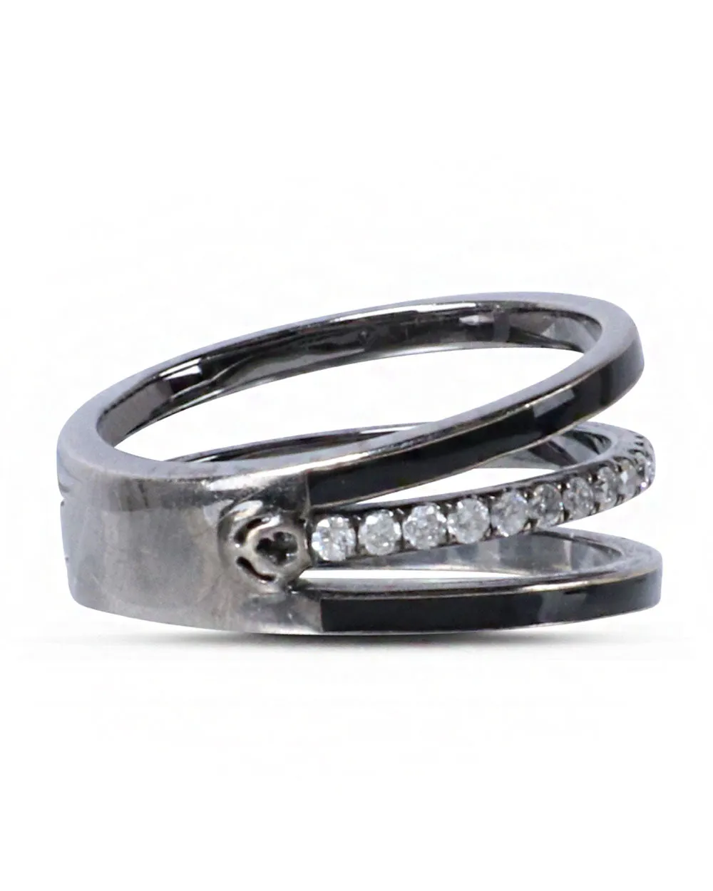 Black Gold and Diamond Triple Band Ring