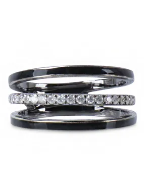 Black Gold and Diamond Triple Band Ring