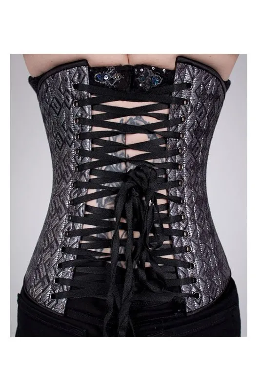 Black Iris Metallic Gray Abstract Diamond Corset