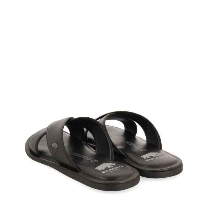 BLACK LEATHER SANDALS WITH CROSS STRAP FOR MEN OROSH