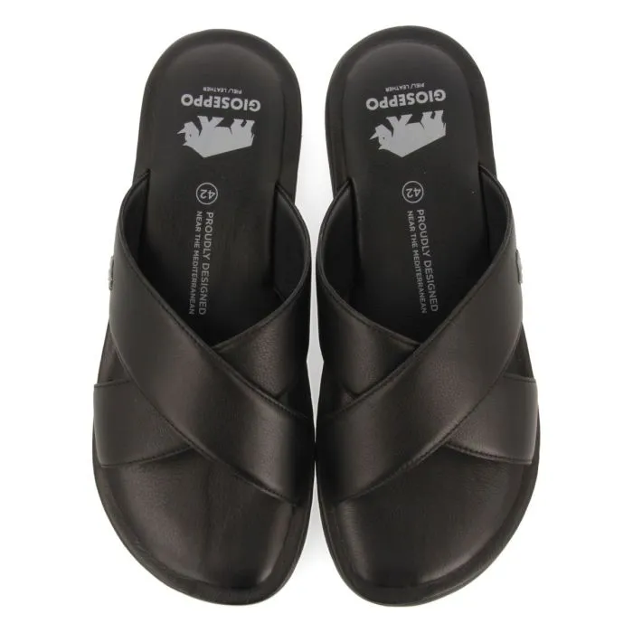 BLACK LEATHER SANDALS WITH CROSS STRAP FOR MEN OROSH