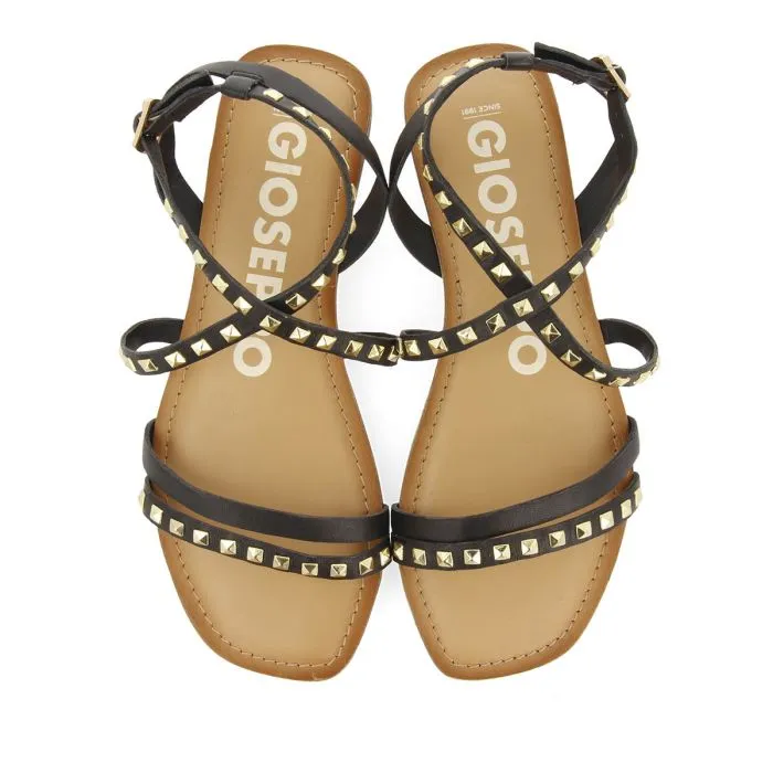 BLACK LEATHER SANDALS WITH STUDS FOR WOMEN MAIZI