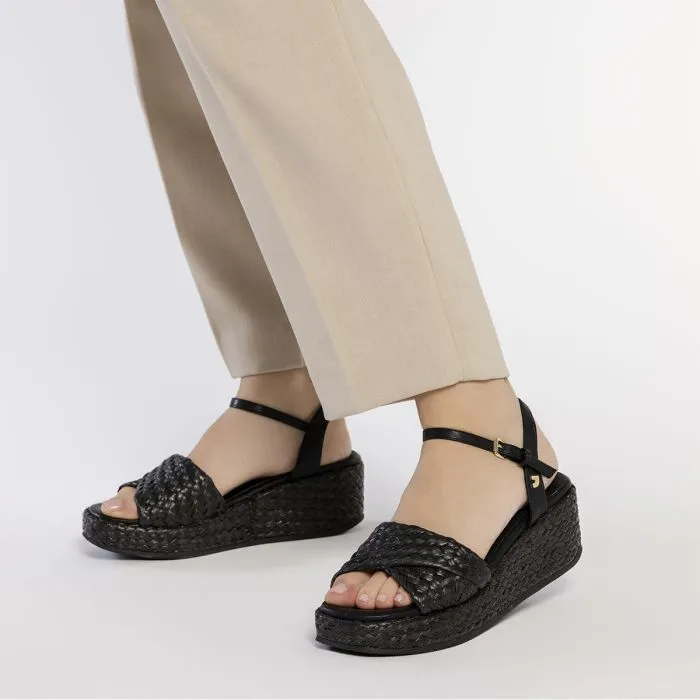 BLACK RAFFIA SANDALS WITH PLATFORM FOR WOMEN COOS