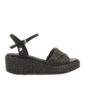 BLACK RAFFIA SANDALS WITH PLATFORM FOR WOMEN COOS