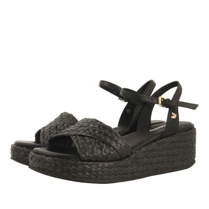 BLACK RAFFIA SANDALS WITH PLATFORM FOR WOMEN COOS