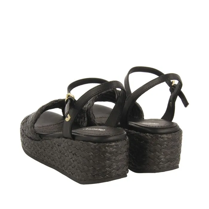 BLACK RAFFIA SANDALS WITH PLATFORM FOR WOMEN COOS