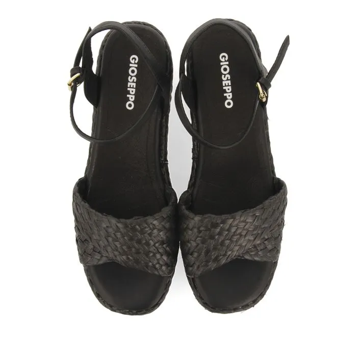 BLACK RAFFIA SANDALS WITH PLATFORM FOR WOMEN COOS