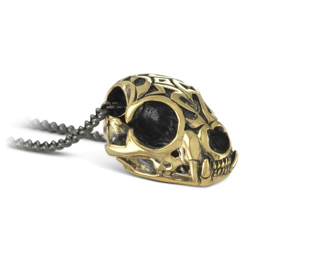 Bronze Lynx Skull Necklace with Elaborate Design