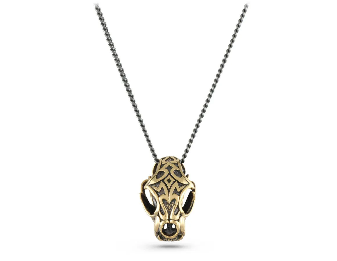 Bronze Lynx Skull Necklace with Elaborate Design