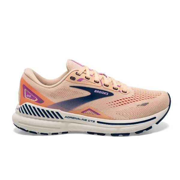 Brooks Adrenaline GTS 23 Apricot Estate Blue Orchid women's running shoes.