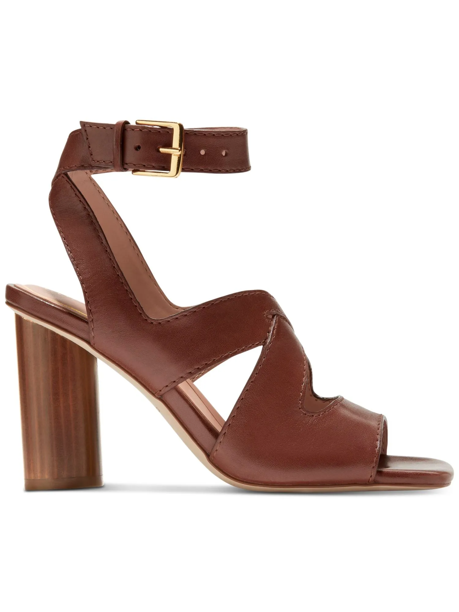 Brown Cushioned Ankle Strap Arch Support Reina Square Toe Stacked Heel Buckle Leather Dress Heeled B