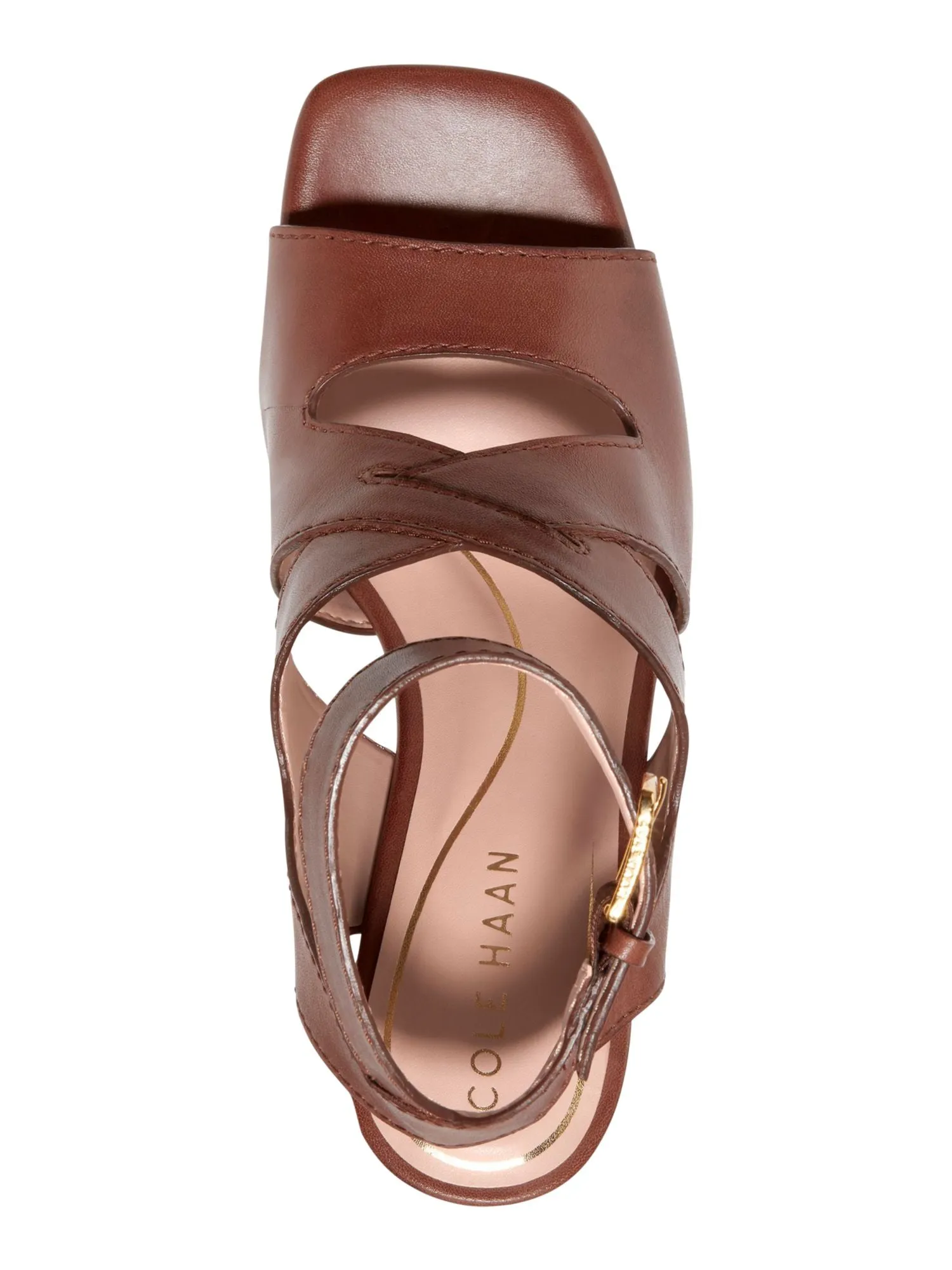 Brown Cushioned Ankle Strap Arch Support Reina Square Toe Stacked Heel Buckle Leather Dress Heeled B