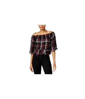 Buffalo David Bitton Womens Sealey Plaid Knit Blouse