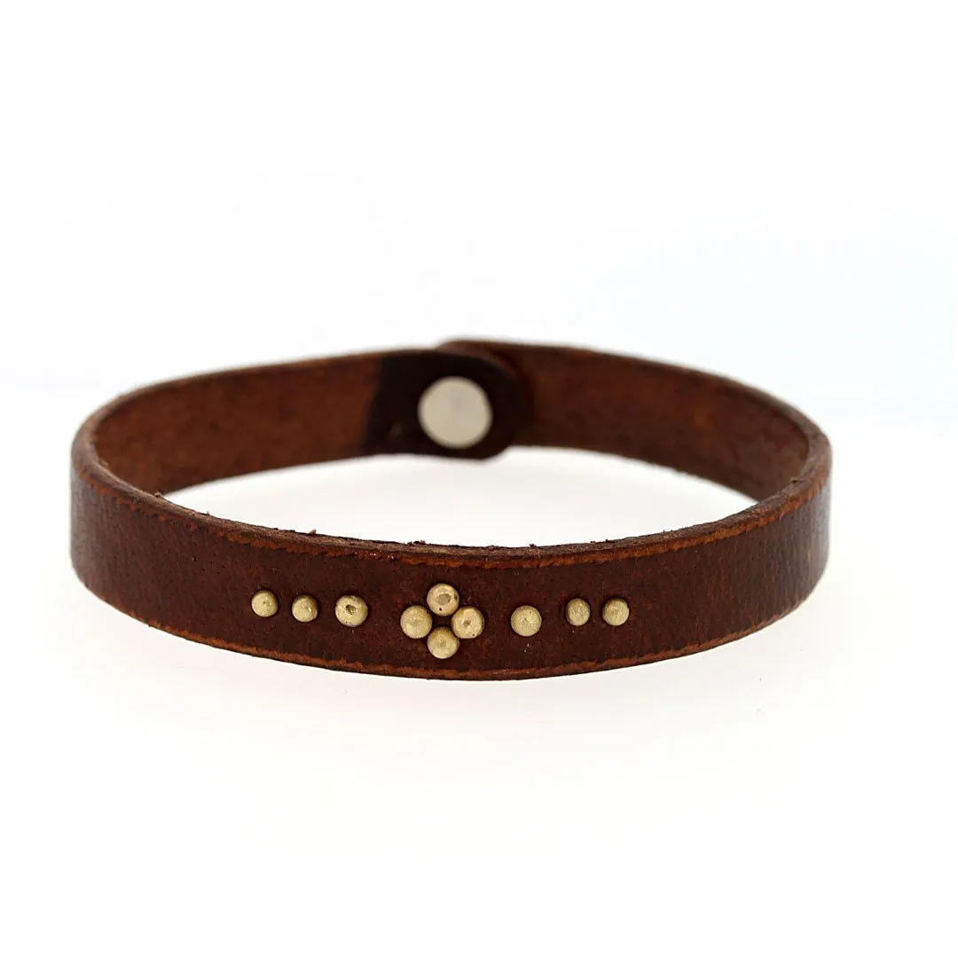 Buffalo Leather Bracelet Gold Stud Flower