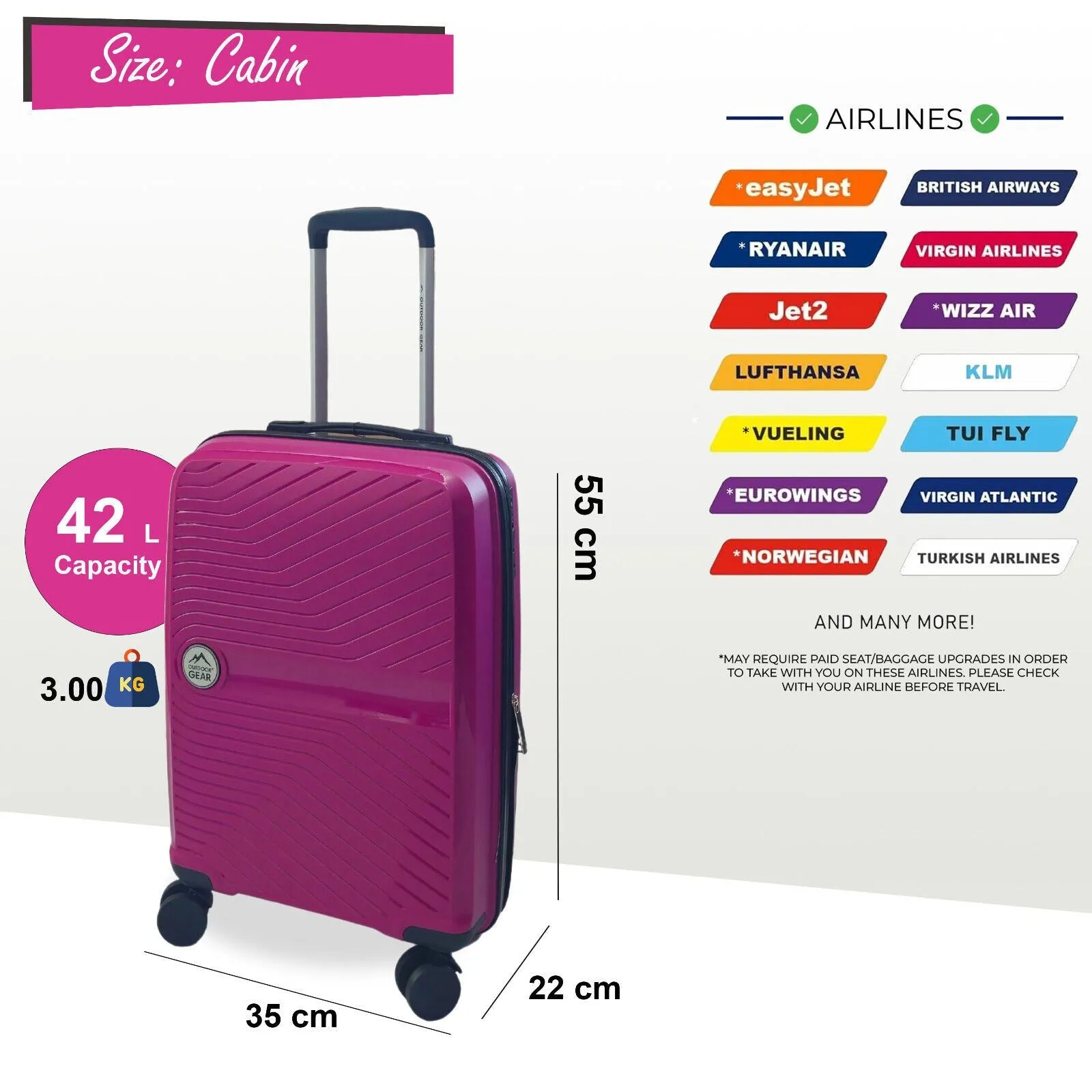 Cabin Suitcase 55 x 35 x 22 cm Hard Shell Luggage