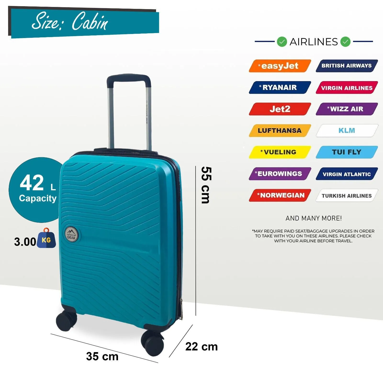 Cabin Suitcase 55 x 35 x 22 cm Hard Shell Luggage