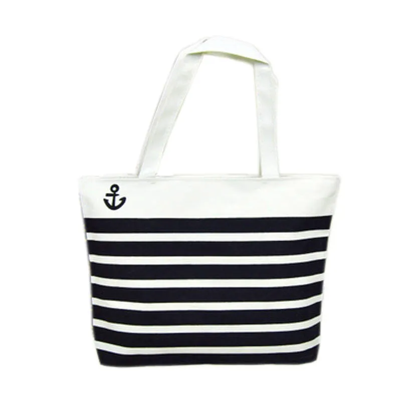 Canvas Bags Black Anchor Pattern Shopping Shoulder Bags Women Handbag Casual Beach Bolsa for Girls