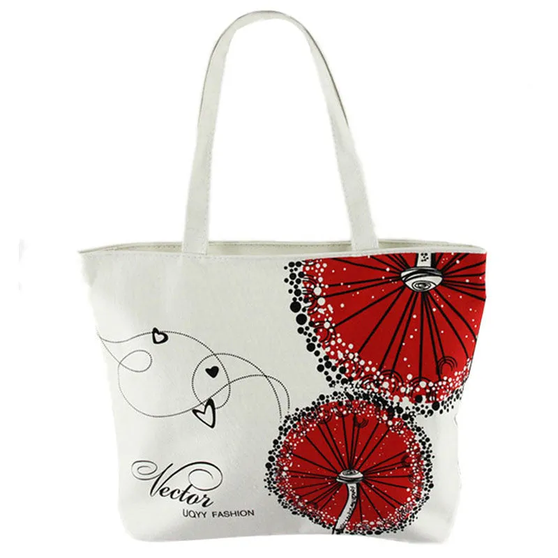 Canvas Bags Red Dandelion Pattern Women Handbag Print Girls Shopping Shoulder Bags Handbag Casual Tote Women