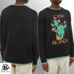 Casablanca Crew Neck Pullovers - Unisex Street Style Long Sleeves Cotton - Shop Now