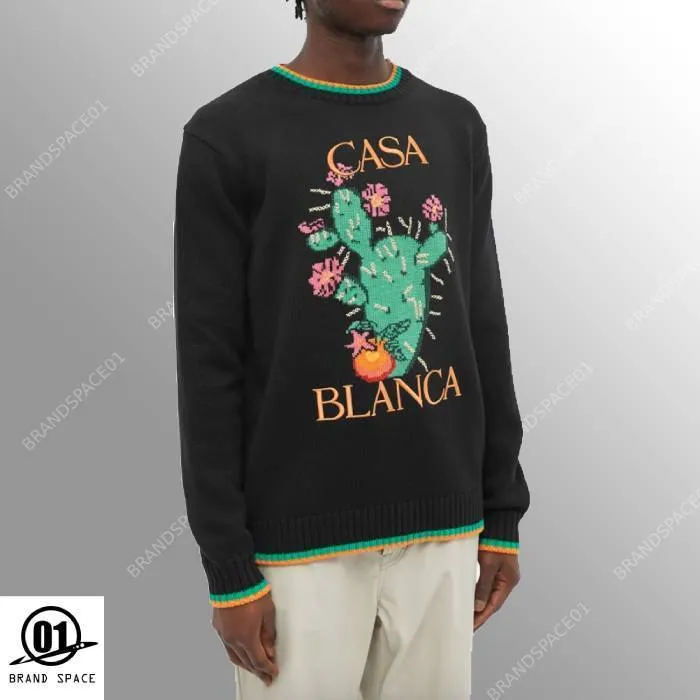 Casablanca Crew Neck Pullovers - Unisex Street Style Long Sleeves Cotton - Shop Now