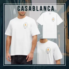 Casablanca Crew Neck Unisex Street Style Cotton Short Sleeves Logo Shirt