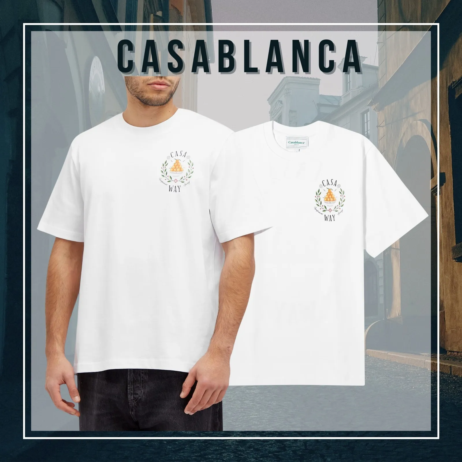 Casablanca Crew Neck Unisex Street Style Cotton Short Sleeves Logo Shirt