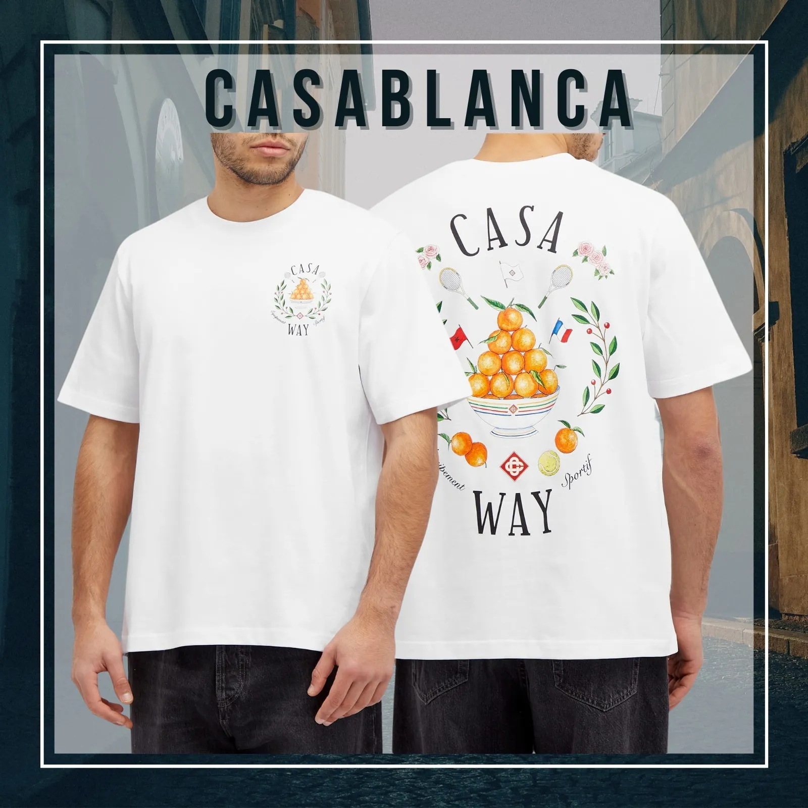 Casablanca Crew Neck Unisex Street Style Cotton Short Sleeves Logo Shirt