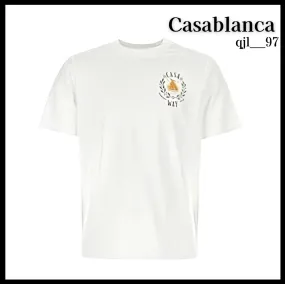 Casablanca Plain Cotton Logo Shirts - Unisex Street Style