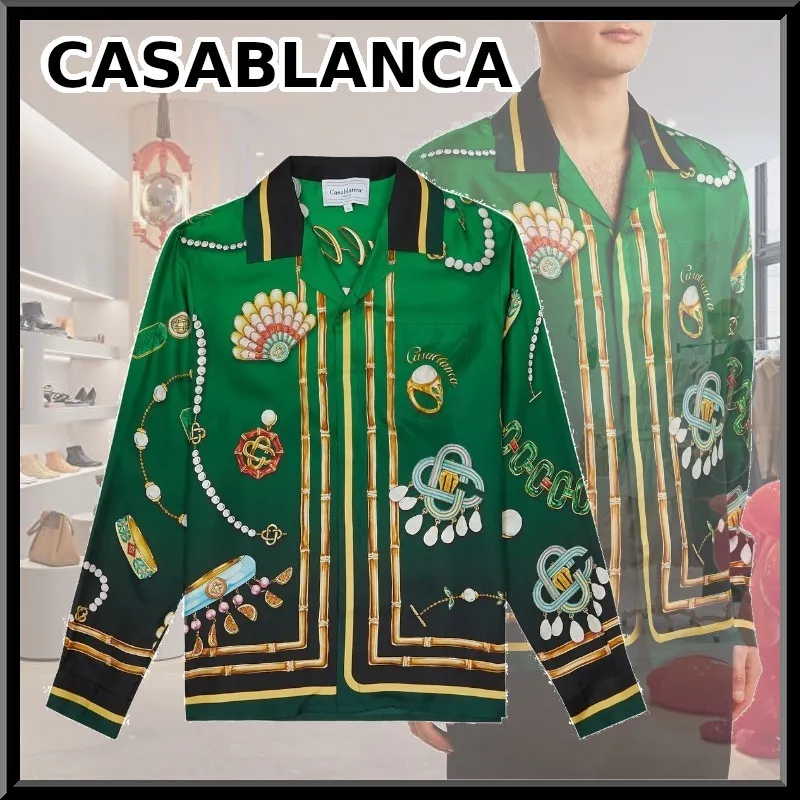 Casablanca Silk Street Style Long Sleeves Logo Shirts