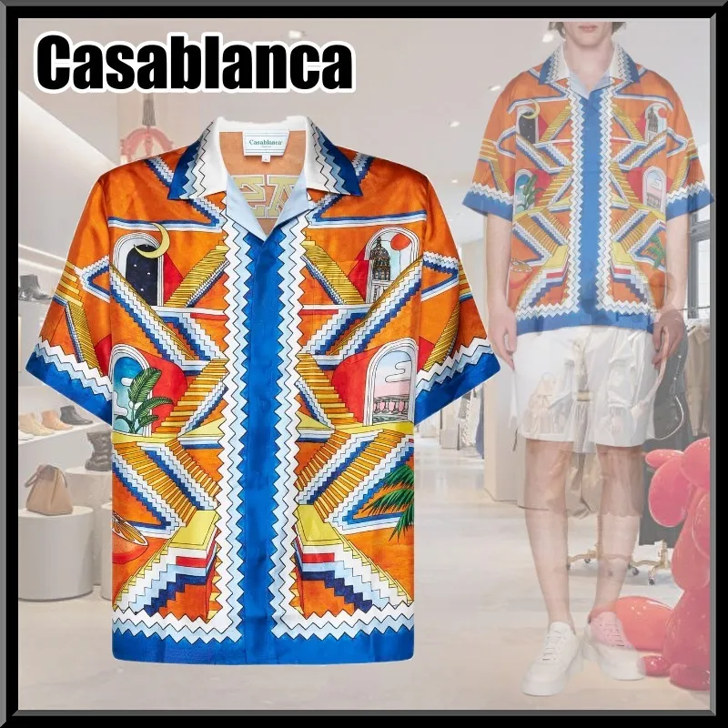 Casablanca Silk Street Style Short Sleeves Tribal Logo Shirts