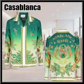 Casablanca Street Style Long Sleeves Silk Shirts with Flower Patterns