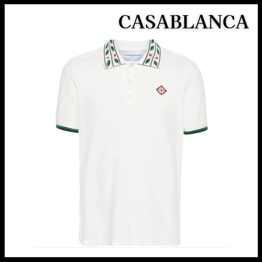 Casablanca T-Shirts | Unisex Plain Cotton Logo Shirts